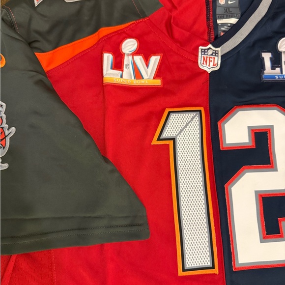 Tom Brady 12 Buccaneers and Patriots Red/Blue Split Jersey with tags - Picture 3 of 10